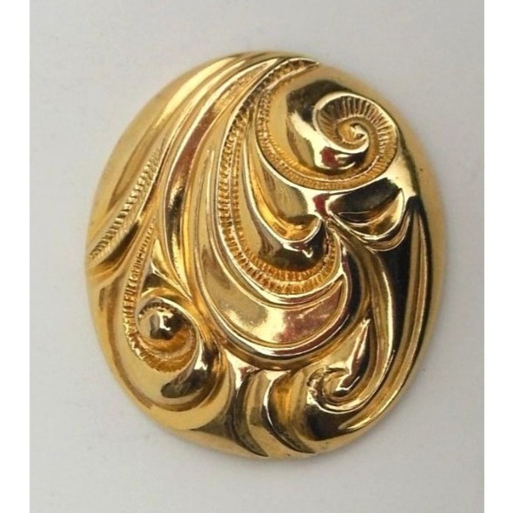 Vintage 1980s Belt Buckle Gold Tone Metal Wave Design